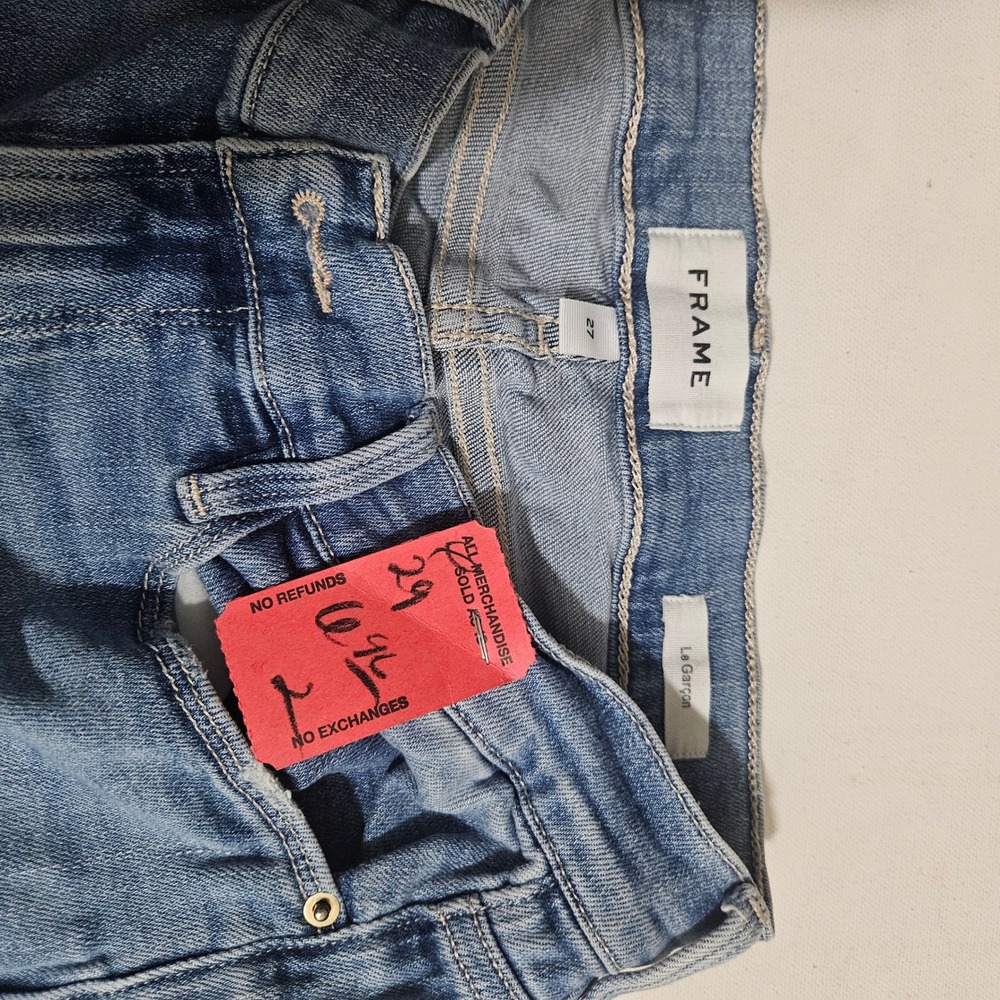 FRAME Le Garcon Distressed Boyfriend Jeans Light Wash Ripped Knee Size 27 - Picture 12 of 12